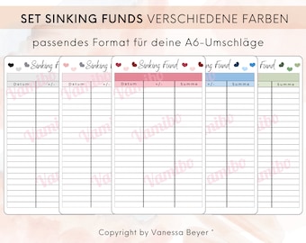 Download Sinking Funds schlicht in verschiedenen Farben - Sinking Fund Tracker - Umschlagtracker - passend für die A6 Umschläge