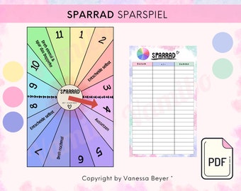 PDF, Download, Das Sparrad, das Sparspiel für Jeden, passend für A6 Budgetplaner, Spaß beim Sparen