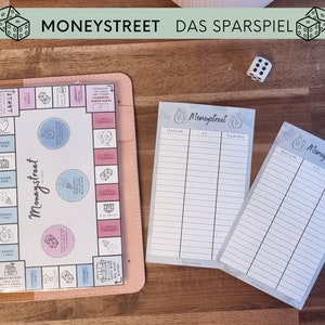 Moneystreet - Das Sparspiel für Jeden - Foliert Sparspiel - passend für A6 Budgetplaner - Spaß beim Sparen