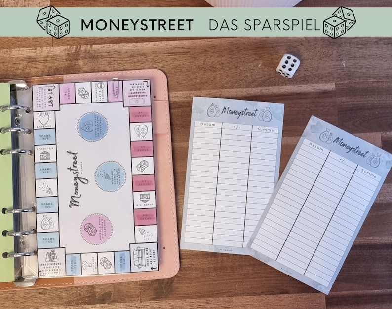 Moneystreet - The savings game for everyone - Laminated or foiled savings game - suitable for A6 budget planners - Fun while saving 