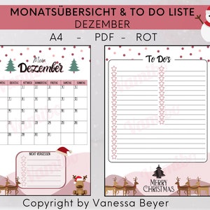 undatiertes Weihnachtliches Set Monatsplaner und TO DO Liste ROT | Monthly Planer Planer für zu Hause & Büro | Download