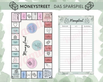 PDF Datei, Moneystreet Eckig - Das Sparspiel für Jeden - Download - passend für A6 Budgetplaner - Spaß beim Sparen