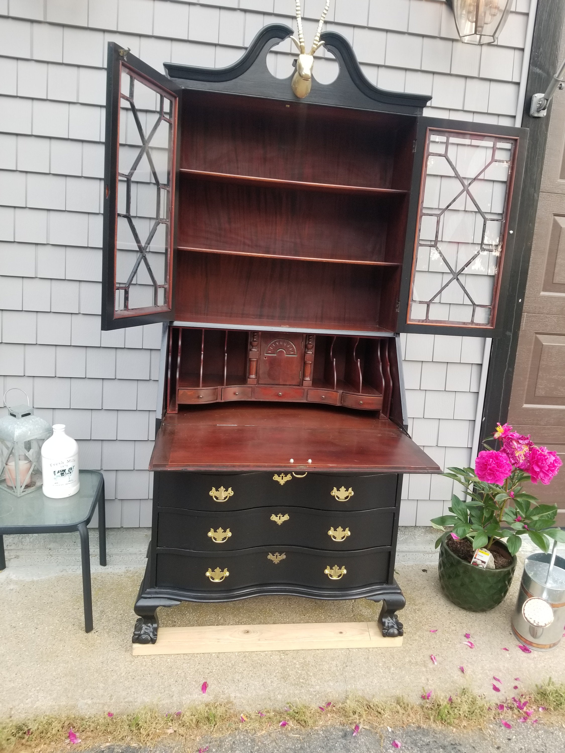 Secretary Desk Antique Hutch Etsy