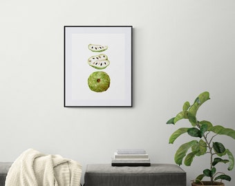 Four Watercolor Wall Art Print Set Design Living Room Decor Kitchen Strawberry Mango Fruits Set Food Tropical Instant Download Clipart