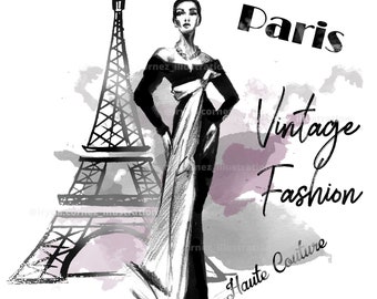 Moda Cyfrowe Clipart, Rysunek Stylu Vintage, Modny Kolaż, Ilustracja Mody, Moda PNG, Pobieranie Cyfrowe - Pliki PNG