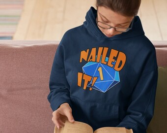Nailed It Pullover Hoodie D20 Nat 1 Dice Gamer Gåva Rolig Gaming Hoodie Nördig Kläder för Gamers D&D Fan Pathfinder Player Dungeon Master