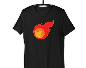 D20 Fireball Shirt DnD Tshirt RPG Gaming Apparel Dungeons and Dragons Gift Critical Hit Tee Tabletop Gamer Clothing Dice Roll Fantasy