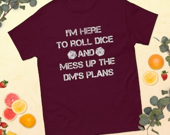 Here To Roll Dice (Clean Version) D20 T-Shirt Distressed Gamer Tee Tabletop RPG Gamer Gift TTRPG Shirt Dungeons & Dragons Gift DM