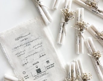 Fabric Wedding Invitations: Dried Floral Accents, Rustic Twine