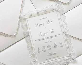 Luxury Pearl Lace Wedding Invitation with Handmade Lace Envelope