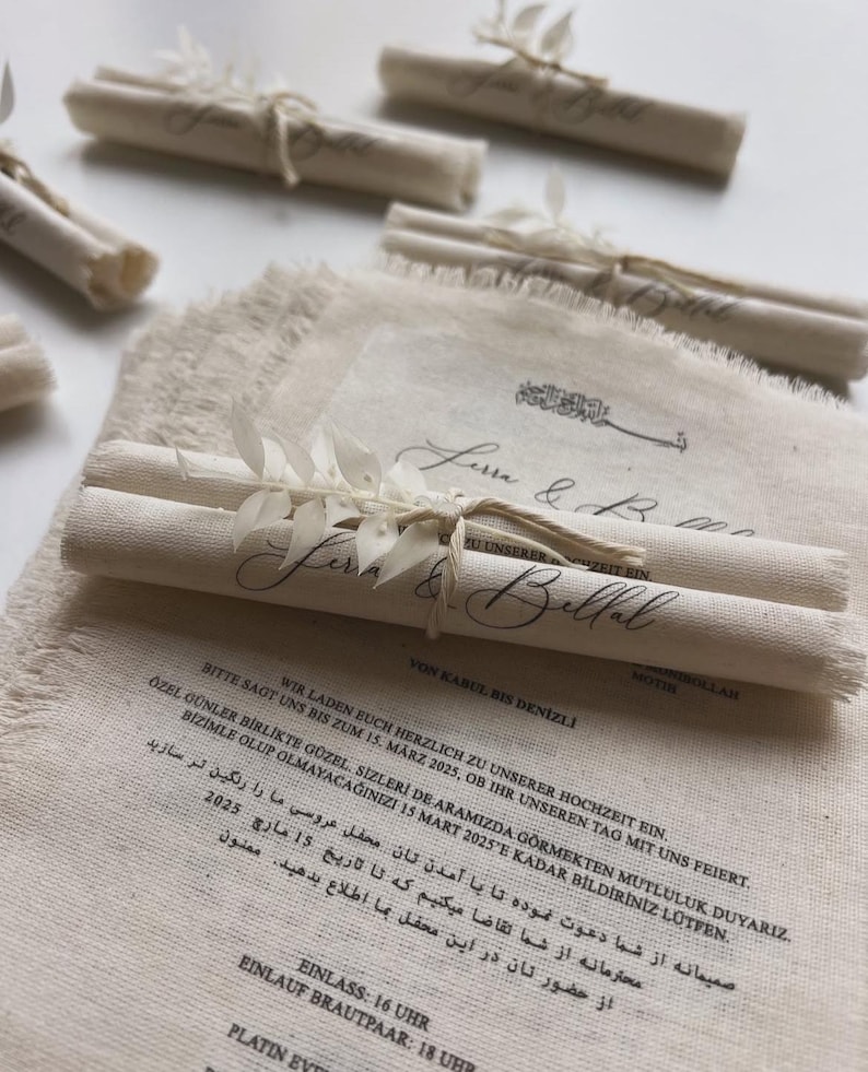 Fabric Wedding Invitations: Dried Floral Accents, Rustic Twine - Etsy