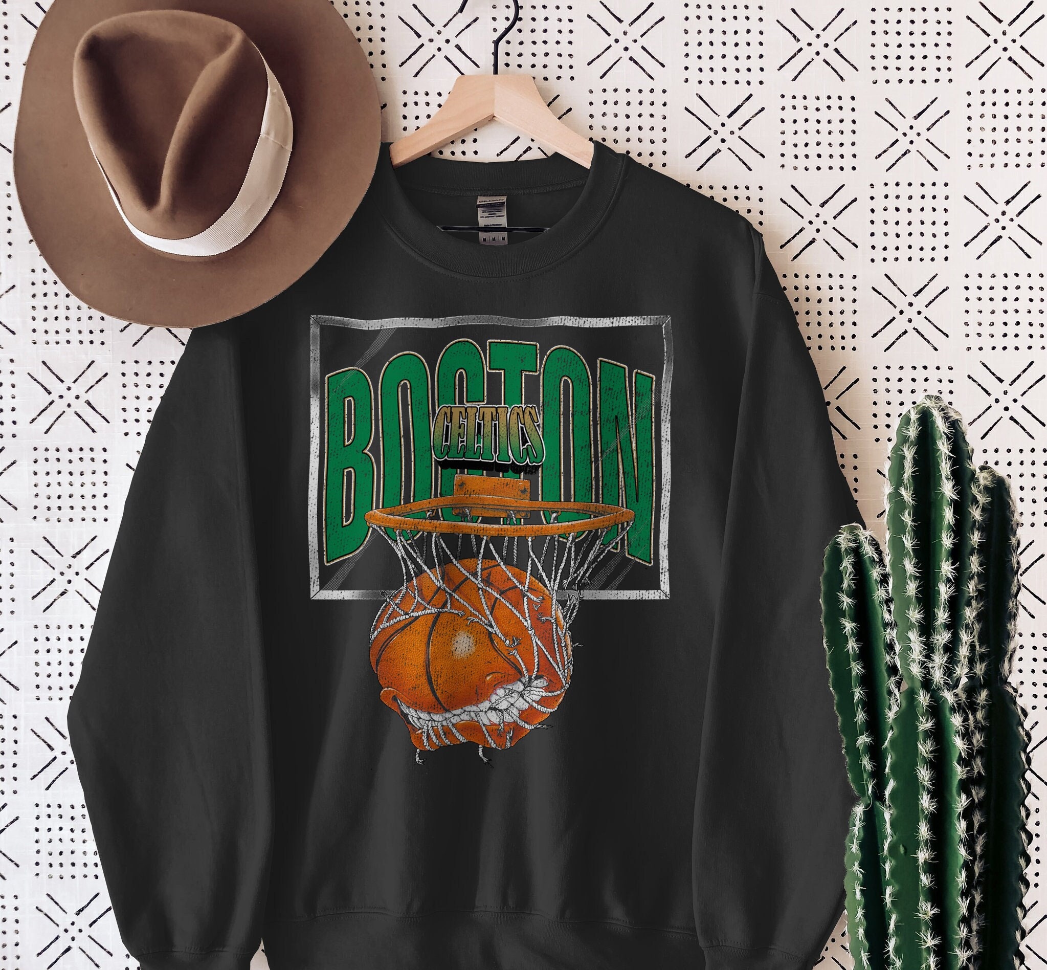 CustomCat Boston Celtics Retro NBA Crewneck Sweatshirt Sport Grey / L