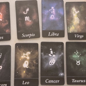 Druckbare Mini-Orakelkarten Zodiacs