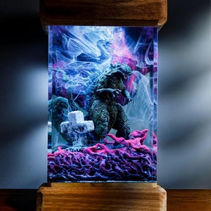 Giant Monster Resin Lamp – Handmade Diorama Night Light , Custom Resin Lamp, Unique Room Decor for Fans, Gamers, and Collectors