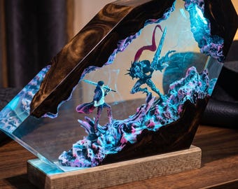Shadow Warrior Resin Lamp, Solo Leveling Shadow Warrior Diorama Lamp, Custom Epoxy Resin Night Light, Gamer Room Decor, Unique Gift for Him
