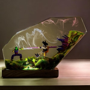 Lamp custom resin, custom night light, epoxy resin lamp, Anime Resin Lamp, diorama lamp, bedside lamp wood, christmas gift, gifts for men