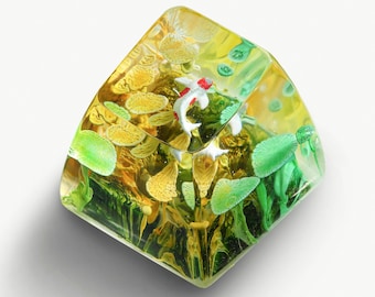 Green Yellow Koi Fish | Resin Keycap | R1 SA Oem Profile | ESC Keycaps | Artisan Key Cap for Cherry MX Mechanical Keyboards Gaming