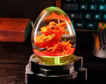 HANDCRAFTED CHARMANDER Resin Egg, Custom Night Light for Easter Day, Handmade Gift for Home Decor, Epoxy Resin Lamp Gift for Him