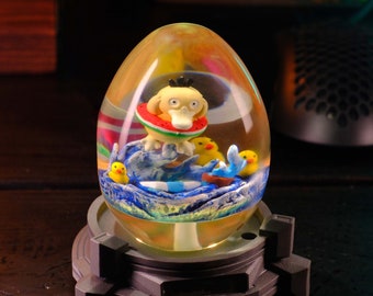 HANDCRAFTED PSYDUCK Resin Egg, Custom Night Light for Easter Day, Handmade Gift for Home Decor, Epoxy Resin Lamp Gift for Him