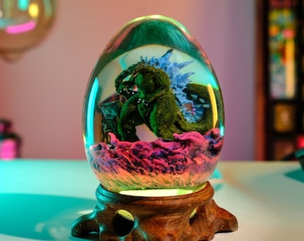 HANDCRAFTED Giant Monster Resin Egg, Custom Night Light for Easter Day, Handmade Gift for Home Decor, Epoxy Resin Lamp Gift for Him