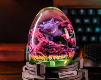 HANDCRAFTED GENGAR Resin Egg, Custom Night Light for Easter Day, Handmade Gift for Home Decor, Epoxy Resin Lamp Gift for Him