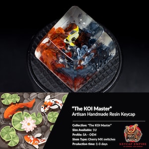 Koi Fish | Resin Keycap | SA Oem Profile | Black Orange ESC Keycaps | Artisan Backlit Key Cap for Cherry MX Mechanical Keyboards Gaming
