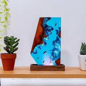 Scuba Diving Resin Lamp, Blue Ocean Table Lamp, Custom Night Light, Epoxy Resin Wood Lamp, Hom Decor Lamp, Handmade Gift for friend