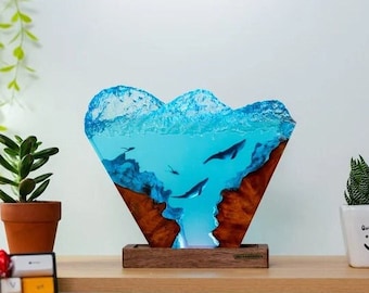 Lampa z żywicy do nurkowania, lampa stołowa Blue Ocean, lampka nocna na zamówienie, lampa z żywicy epoksydowej, lampa dekoracyjna do domu, ręcznie robiony prezent dla przyjaciela
