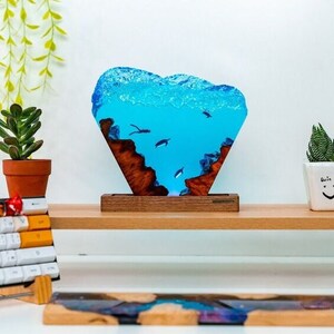 Scuba Diving Resin Lamp, Blue Ocean Table Lamp, Custom Night Light, Epoxy Resin Wood Lamp, Hom Decor Lamp, Handmade Gift for friend