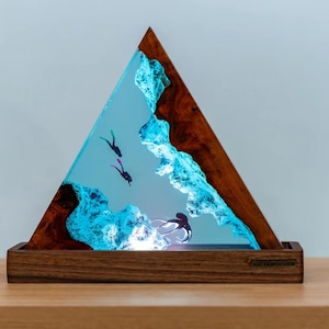 Scuba Diving Resin Lamp, Blue Ocean Table Lamp, Custom Night Light, Epoxy Resin Wood Lamp, Hom Decor Lamp, Handmade Gift for friend