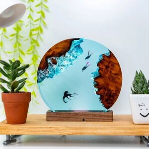 Scuba Diving Resin Lamp, Blue Ocean Table Lamp, Custom Night Light, Epoxy Resin Wood Lamp, Hom Decor Lamp, Handmade Gift for friend