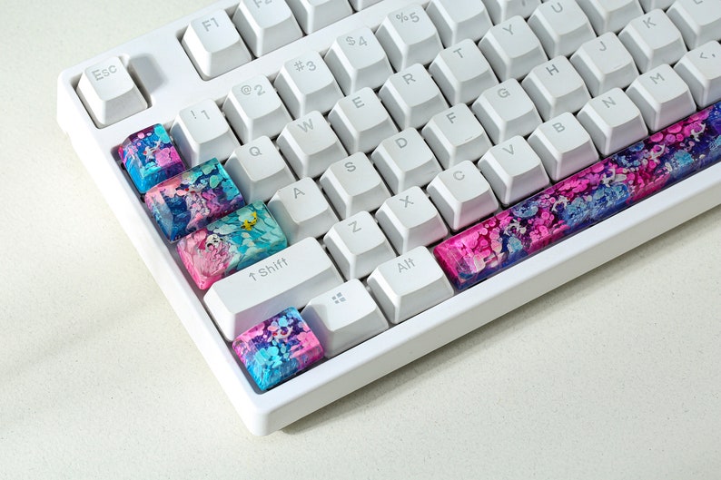 Teclas de resina com estampa de carpa koi rosa e azul | Perfil OEM R1 SA | Teclas ESC rosa e azul | Teclas artesanais para teclados mecânicos Cherry MX para jogos imagem 8