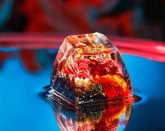 Teclas artesanales Dragon Red, teclas de resina epoxi, teclas SA hechas a mano para Cherry MX, teclas personalizadas, teclado mecánico, regalo para él.