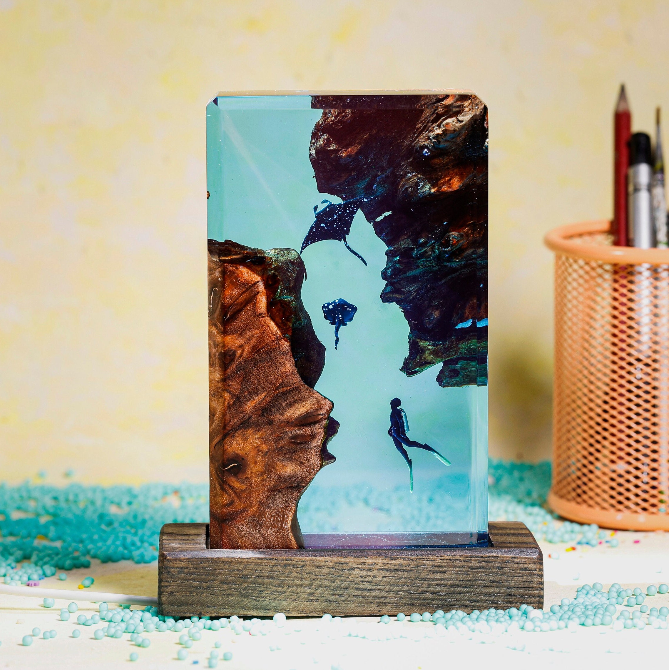 Epoxy and wood night lamp for sale deals
