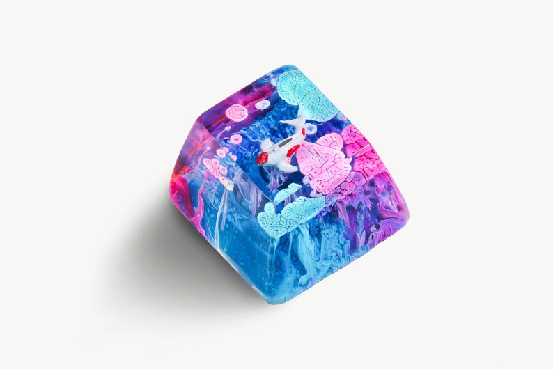 Teclas de resina com estampa de carpa koi rosa e azul | Perfil OEM R1 SA | Teclas ESC rosa e azul | Teclas artesanais para teclados mecânicos Cherry MX para jogos imagem 1
