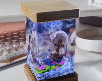 Handmade Koi Fish Resin Lamp, Anchor Ocean Epoxy Night Light, Custom Wood Table Lamp, Bedside Lamp, Unique Gift for Him, Desk Decor