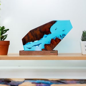 Scuba Diving Resin Lamp, Blue Ocean Table Lamp, Custom Night Light, Epoxy Resin Wood Lamp, Hom Decor Lamp, Handmade Gift for friend