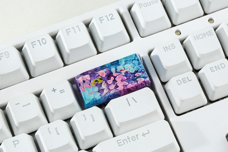 Teclas de resina com estampa de carpa koi rosa e azul | Perfil OEM R1 SA | Teclas ESC rosa e azul | Teclas artesanais para teclados mecânicos Cherry MX para jogos imagem 6