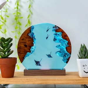 Scuba Diving Resin Lamp, Blue Ocean Table Lamp, Custom Night Light, Epoxy Resin Wood Lamp, Hom Decor Lamp, Handmade Gift for friend