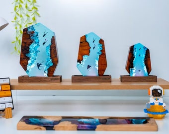 Manta Rochen und Taucher Nachtlicht Lampe, Taucher Lampen Dekoration Ozean Lampe Holz Nacht Lichter zur Dekoration Geburtstagsgeschenk für Ihn