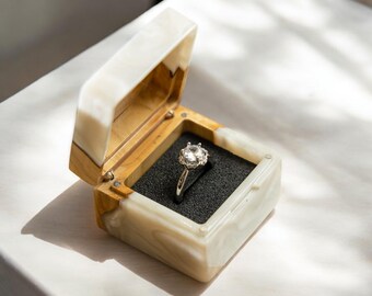 Caixa para anel de noivado, caixa para aliança de casamento, caixa para pedido de casamento, caixa de madeira para anel, caixa para anel de aniversário, caixa de joias, anel de prata em resina de madeira