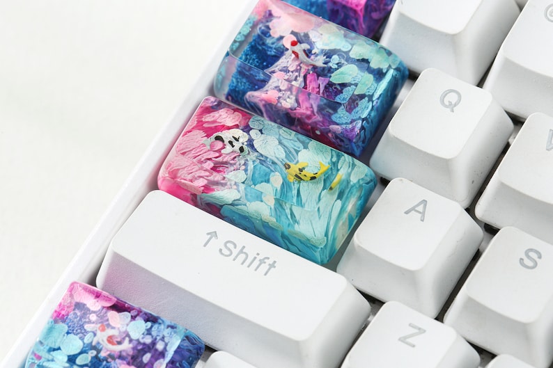 Teclas de resina com estampa de carpa koi rosa e azul | Perfil OEM R1 SA | Teclas ESC rosa e azul | Teclas artesanais para teclados mecânicos Cherry MX para jogos imagem 7