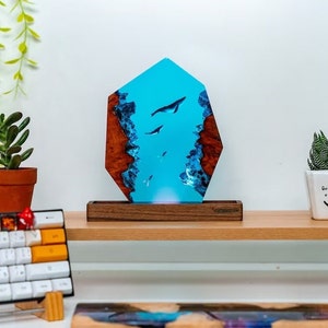 Scuba Diving Resin Lamp, Blue Ocean Table Lamp, Custom Night Light, Epoxy Resin Wood Lamp, Hom Decor Lamp, Handmade Gift for friend