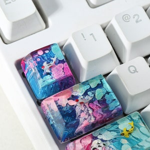 Teclas de resina com estampa de carpa koi rosa e azul | Perfil OEM R1 SA | Teclas ESC rosa e azul | Teclas artesanais para teclados mecânicos Cherry MX para jogos imagem 9