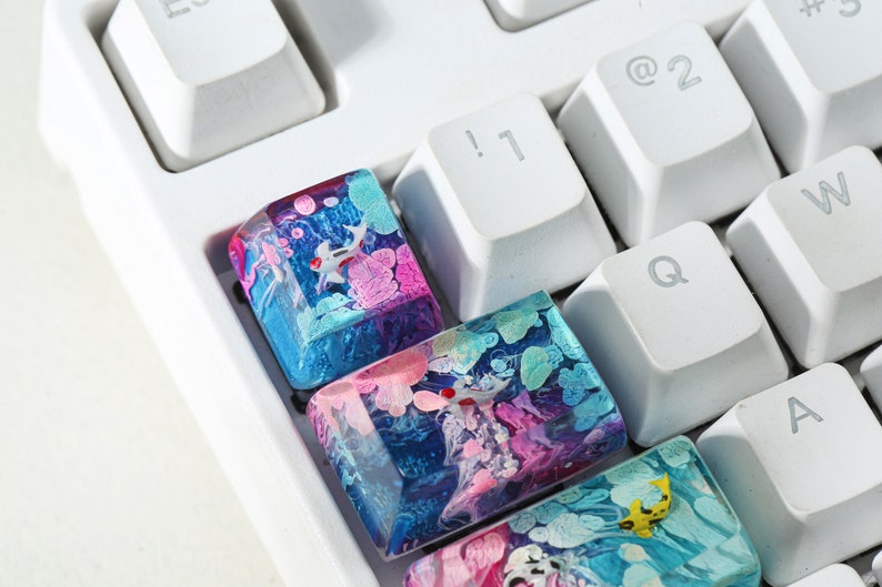 Teclas de resina com estampa de carpa koi rosa e azul | Perfil OEM R1 SA | Teclas ESC rosa e azul | Teclas artesanais para teclados mecânicos Cherry MX para jogos imagem 9