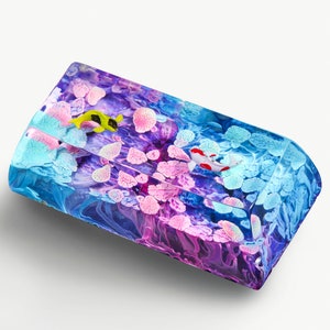 Teclas de resina com estampa de carpa koi rosa e azul | Perfil OEM R1 SA | Teclas ESC rosa e azul | Teclas artesanais para teclados mecânicos Cherry MX para jogos imagem 3