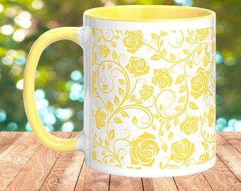 Yellow Mug | Yellow Rose Cup | Yellow Flower Cup | Yellow Flowers Mug | Rose Decoration Mug | Rose Garden Mug | Flower Coffee Mug For Desk