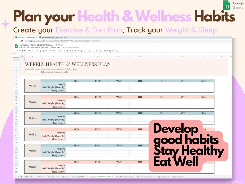Digital Pregnancy Planner (Google Sheets): First Time Mom Gift, Birth Plan Template, Baby Gift, Maternity Journal, Baby Planner & Shopping image 5