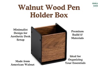 Walnut Wood Pen Holder Box: Minimalist Desk Organizer