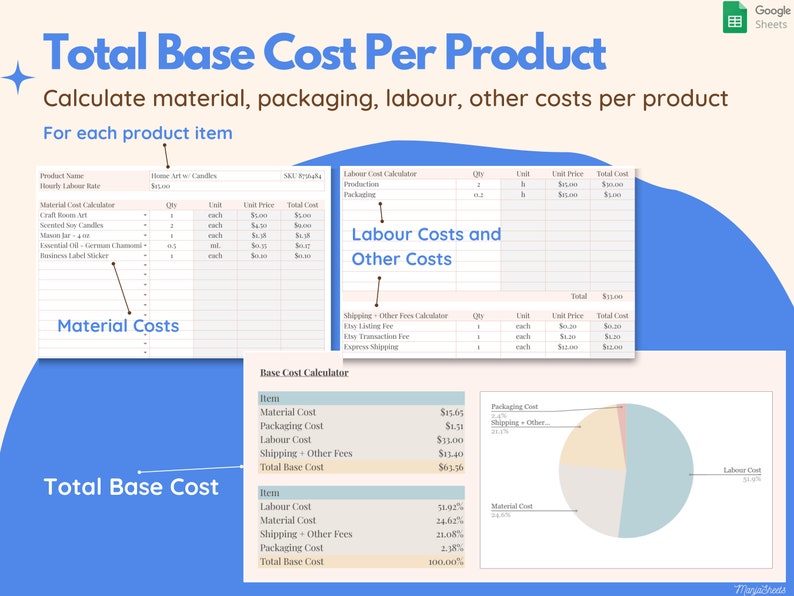 Product Pricing Template, Pricing Sheet, Pricing Calculator, Handmade Products, Small Business Planner, Business Spreadsheet, Google Sheets image 4